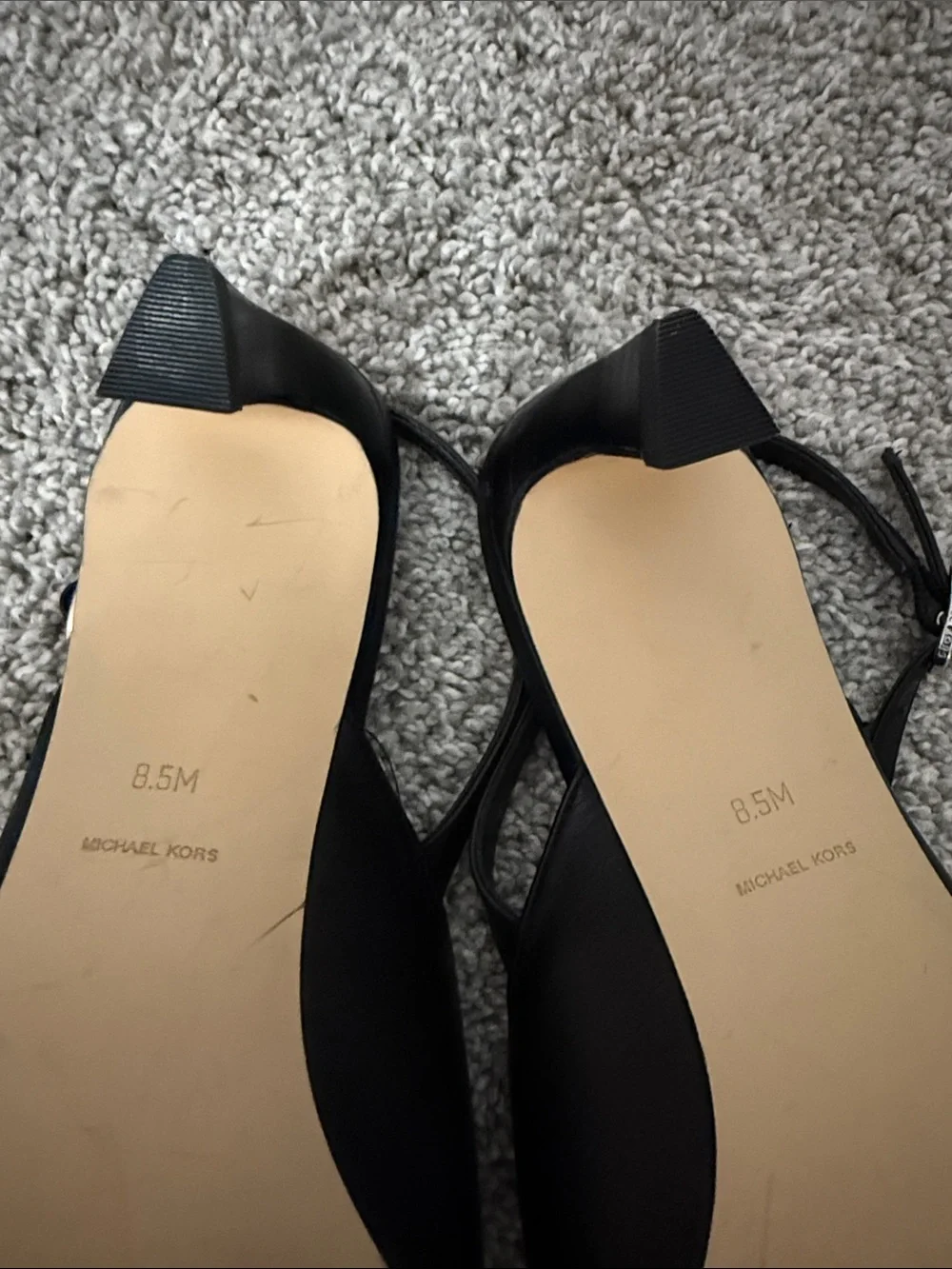 Michael Kors Black Leather Slingback Heels with Silver Ring Detail
